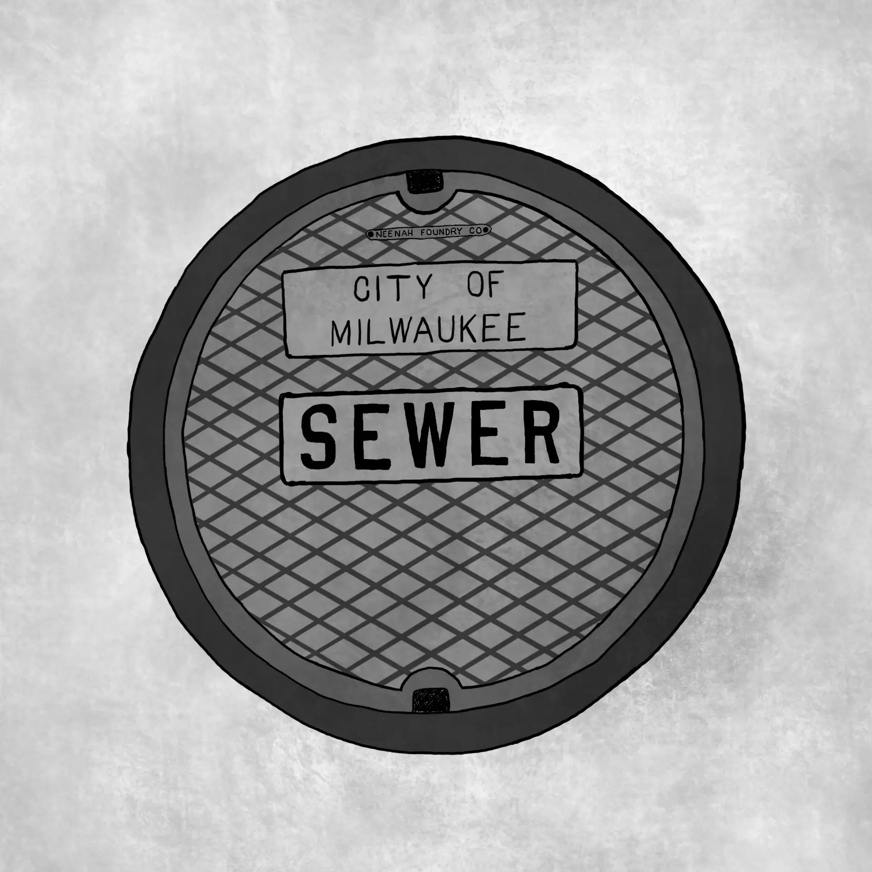 A sketch of a Milwaukee sewer cover done in Procreate.